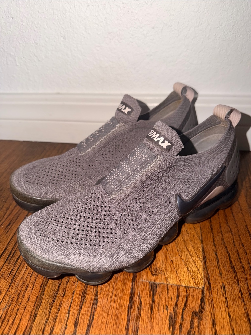 Nike VaporMax Flyknit Slip-On Sneakers - Gray with Light Pink Accents
